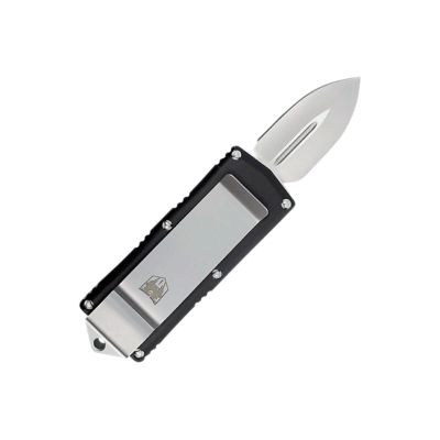 CobraTec Knives 1.75 in. Money Clip OTF Folding Knife with Pocket Clip, Plain D2 Steel Blade, Black Aluminum Handle