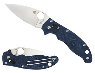 Spyderco 3.37 in. Manix 2 Lightweight Folding Knife, Plain Satin CTS BD1 SS Blade, Dark Blue Bi-Directional Textured FRCP Handle
