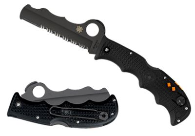 Spyderco 3.69 in. Assist Lightweight Folding Knife, Part Serrated Black DLC VG-10 SS Blade, Black Textured FRN Handle