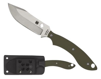 Spyderco 2.95 in. Stok Bowie Fixed Knife with Sheath, Plain Stonewashed 8Cr13MoV SS Blade, Olive Drab Textured G10 Handle