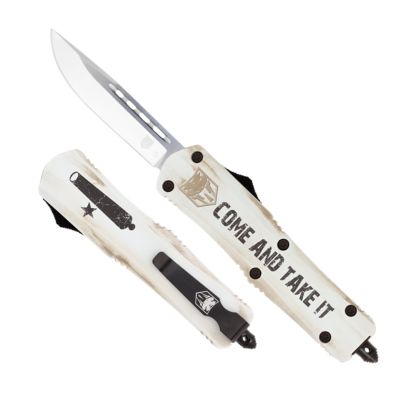 CobraTec Knives 3 in. FS-3 Come and Take It OTF Drop Point Knife, Plain 154CM SS Blade, White Aluminum Cerakote Handle