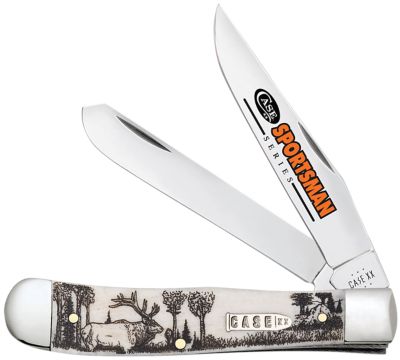 Case 3.24 in. Clip Point/3.27 in. Spey Trapper Sportsman Folding Knife, Polished Tru-Sharp SS Blade, Elk Natural Bone Handle