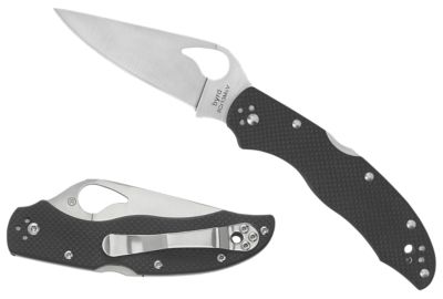 Spyderco 3.39 in. Harrier 2 Drop Point Folding Knife, Part Serrated Stonewashed 8Cr13MoV SS Blade, Black Textured G10 Handle