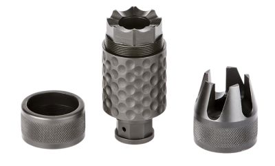 Spikes Barking Spider2 Muzzle Brake, 30 Cal, 5/8 in. x 24 Thread, 3.75 in. OAL, 1.40 in.D, Black, Nitride, 4140 Chromoly Steel