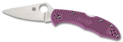 Spyderco 2.88 in. Delica 4 Lightweight Drop Point Folding Knife, Plain VG-10 SS Blade, Purple Bi-Directional Textured FRN Handle