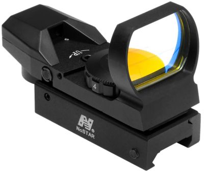 NCStar Red Four Reticle Reflex Sight, Black Anodized, 1x, 0.95 in. x 1.34 in., 3 MOA, Red Dot Multi Reticle