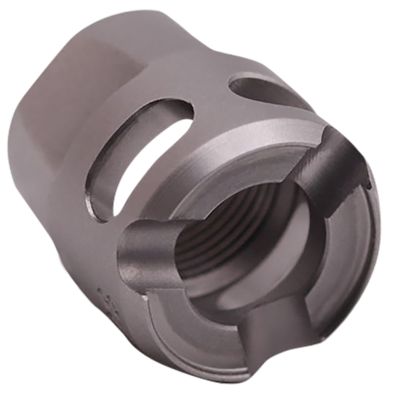 True Precision Inc Type Y Micro Compensator, 9mmLuger/380 ACP, 1/2 in. x 28 Thread, Satin Stainless, 416R Stainless Steel