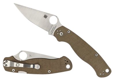 Spyderco 3.47 in. Military 2 Folding Knife with Pocket Clip, Plain Stonewashed CPM Cru-Wear Blade, Canvas Micarta Handle