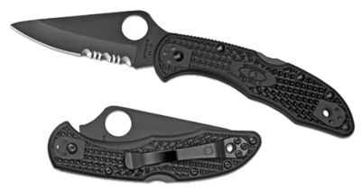 Spyderco 2.88 in. Delica 4 Lightweight Folding Knife, Part Serrated Black TiCN VG-10 SS Blade, Black Textured FRN Handle