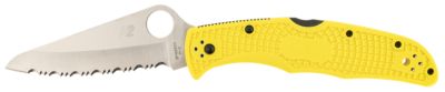 Spyderco 3.78 in. Pacific Salt 2 Folding Knife, Serrated Stonewashed H2 Steel Blade, Yellow FRN Handle