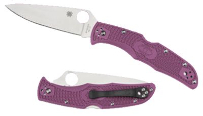 Spyderco 3.75 in. Endura 4 Lightweight Clip Point Folding Knife, Plain VG-10 SS Blade, Purple Bi-Directional Textured FRN Handle
