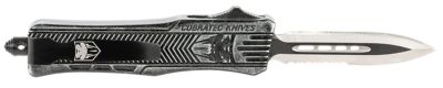 CobraTec Knives 2.75 in. Small CTK-1 OTF Dagger, Part Serrated D2 Steel Blade, Stonewashed Aluminum Handle