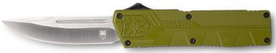 CobraTec Knives 3.25 in. OTF Lightweight Drop Point Knife with Pocket Clip, Plain D2 Steel Blade, OD Green Aluminum Handle