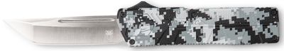 CobraTec Knives 3.25 in. OTF Lightweight Tanto Knife with Pocket Clip, Plain D2 Steel Blade, Winter Digi Camo Aluminum Handle
