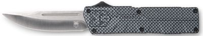 CobraTec Knives 3.25 in. OTF Lightweight Drop Point Knife with Pocket Clip, Plain D2 Steel Blade, Carbon Fiber Aluminum Handle