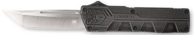 CobraTec Knives 3.25 in. OTF Lightweight Tanto Knife with Pocket Clip, Plain D2 Steel Blade, Stonewashed Aluminum Handle