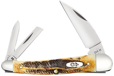 Case Seahorse Whittler Coping/Pen/Wharncliffe Folding Knife, Polished Tru-Sharp SS Blades, Burnt Dark Amber BoneStag Handle