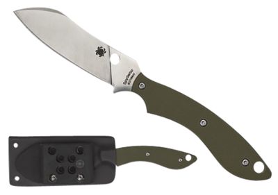 Spyderco 2.95 in. Stok Drop Point Fixed Knife with Sheath, Plain Stonewashed 8Cr13MoV SS Blade, Olive Drab Textured G10 Handle