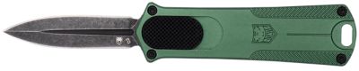 CobraTec Knives 1.75 in. Carbon Fiber OTF 952 Dagger, Plain Stonewashed D2 Steel Blade, OD Green Anodized Aluminum Handle