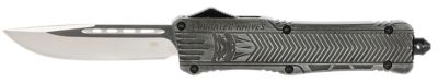 CobraTec Knives 3.75 in. Large CTK-1 OTF Drop Point Knife, Plain D2 Steel Blade, Stonewashed Aluminum Handle