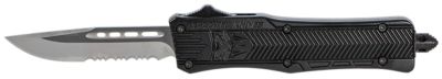 CobraTec Knives 2.75 in. Small CTK-1 OTF Drop Point Knife, Part Serrated D2 Steel Blade, Black Aluminum Handle