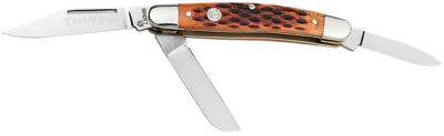 Boker Stockman Traditional Medium Clip Point/Sheepsfoot/Spey Knife, Plain D2 Steel Blade, Brown Jigged Bone Handle
