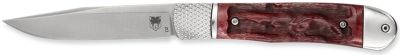 CobraTec Knives 3.12 in. Trapper Hidden Release Flip-Open Drop Point Folding Knife, Satin D2 Steel Blade, Red Bone Handle