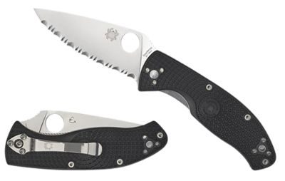 Spyderco 3.39 in. Tenacious Lightweight Folding Knife, Part Serrated Satin 8Cr13MoV SS Blade, Black Textured FRN Handle