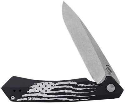 Case Kinzua Spear Point Folding Knife, Plain Stonewashed S35VN SS Blade, Black Anodized with US Flag Aluminum Handle