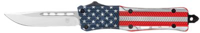 CobraTec Knives 3 in. Medium CTK-1 OTF American Flag Drop Point Knife, Plain D2 Steel Blade, Flag Cerakote Aluminum Alloy Handle