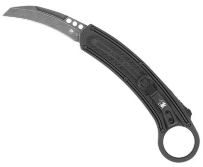 CobraTec Knives 2.75 in. Karambit Folding Knife, Stonewashed D2 Steel Blade, Black Anodized with Finger Ring Aluminum Handle