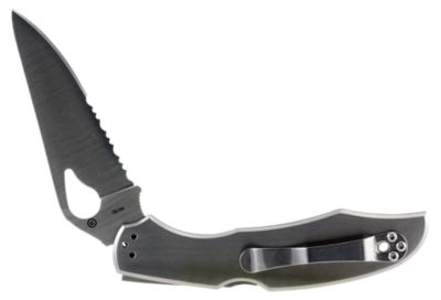 Spyderco 3.75 in. Byrd Cara Cara 2 Drop Point Folding Knife, Part Serrated 8Cr13MoV SS Blade, SS Handle