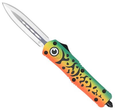 CobraTec Knives 3 in. Medium FS-3 Fishing Lure OTF Dagger, Plain Satin D2 Steel Blade, Green Aluminum Cerakote Handle