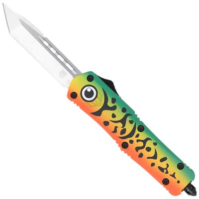 CobraTec Knives 3 in. Medium FS-3 Fishing Lure OTF Tanto Knife, Plain Satin D2 Steel Blade, Green Aluminum Cerakote Handle