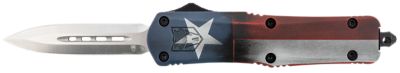 CobraTec Knives 3 in. Medium FS-3 Texas Flag OTF Dagger, Plain Satin D2 Steel Blade, Texas Flag Aluminum Cerakote Handle