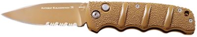 Boker 3.35 in. Kalashnikov Spear Point Folding Knife, Plain/Serrated Desert D2 Steel Blade, Aluminum Handle