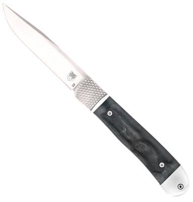 CobraTec Knives 3.12 in. Trapper Hidden Release OTS Drop Point Folding Knife, Satin D2 Steel Blade, Black Bone Scales Handle