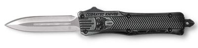 CobraTec Knives 2.75 in. Small CTK-1 OTF Dagger, Plain D2 Steel Blade, Stonewashed Aluminum Handle