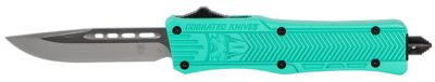 CobraTec Knives 2.75 in. Small CTK-1 OTF Drop Point Knife, Plain D2 Steel Blade, Tiffany Blue Aluminum Handle