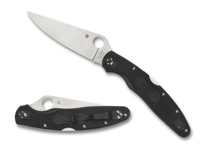 Spyderco 4.39 in. Police 4 Lightweight Folding Knife with Pocket Clip, Plain Satin VG-10 SS Blade, Black Textured FRN Handle
