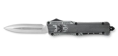 CobraTec Knives 3.75 in. Large CTK-1 OTF Dagger, Plain D2 Steel Blade, Stonewashed Aluminum Handle