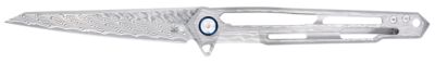 CobraTec Knives 3.88 in. Ghost Wharncliffe Folding Knife, Plain Damascus Blade, Cut-Out Titanium Handle