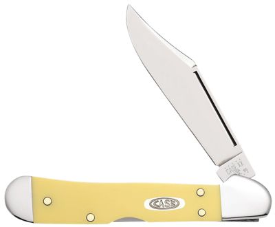 Case 2.72 in. CopperLock Mini Clip Point Folding Knife, Plain Mirror Polished Carbon Steel Blade, Yellow Synthetic Handle