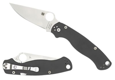 Spyderco 3.47 in. Para Military 2 Folding Knife with Pocket Clip, Plain Satin Maxamet Steel Blade, Dark Gray Textured G10 Handle