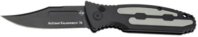 Boker 3.35 in. Kalashnikov Clip Point Folding Knife, Plain Black D2 Steel Blade, Black/Gray Aluminum Handle