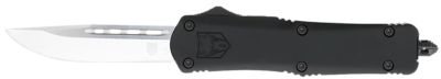 CobraTec Knives 3 in. Medium FS-3 OTF Drop Point Knife, Plain D2 Steel Blade, Black Aluminum Alloy Handle