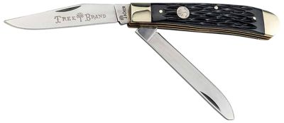 Boker Trapper 2.0 Clip Point/Spey Knife, Plain D2 Steel Blade, Black Jigged Bone Handle