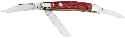Boker Stockman Traditional Medium Clip Point/Sheepsfoot/Spey Knife, Plain D2 Steel Blade, Red Jigged Bone Handle