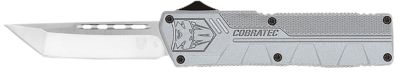 CobraTec Knives 3.25 in. OTF Lightweight Tanto Knife, Plain D2 Steel Blade, Gray Aluminum Alloy Handle