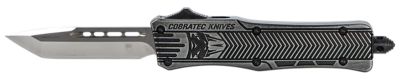 CobraTec Knives 2.75 in. Small CTK-1 OTF Tanto Knife, Plain D2 Steel Blade, Black Stonewashed Aluminum Handle